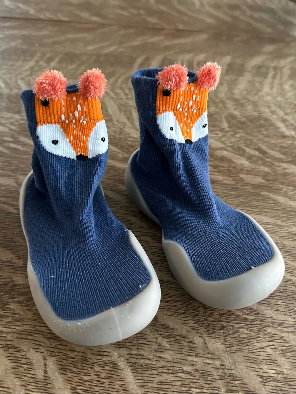 Kids Fox Sock Shoes - Navy and Orange
